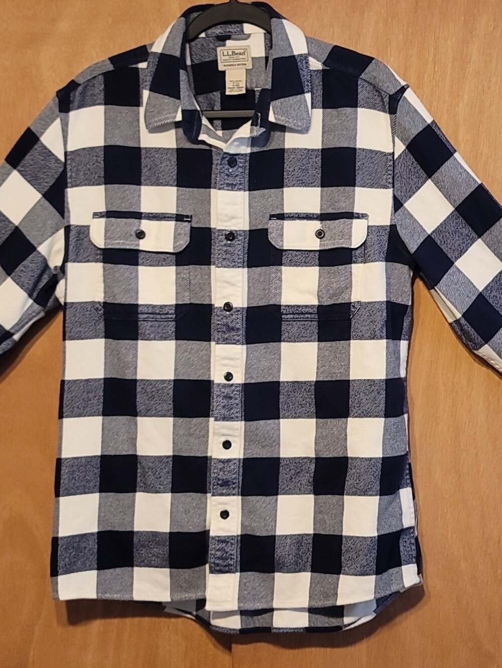 L.L. Bean Men's Navy and White Buffalo Check Button-Down Shirt